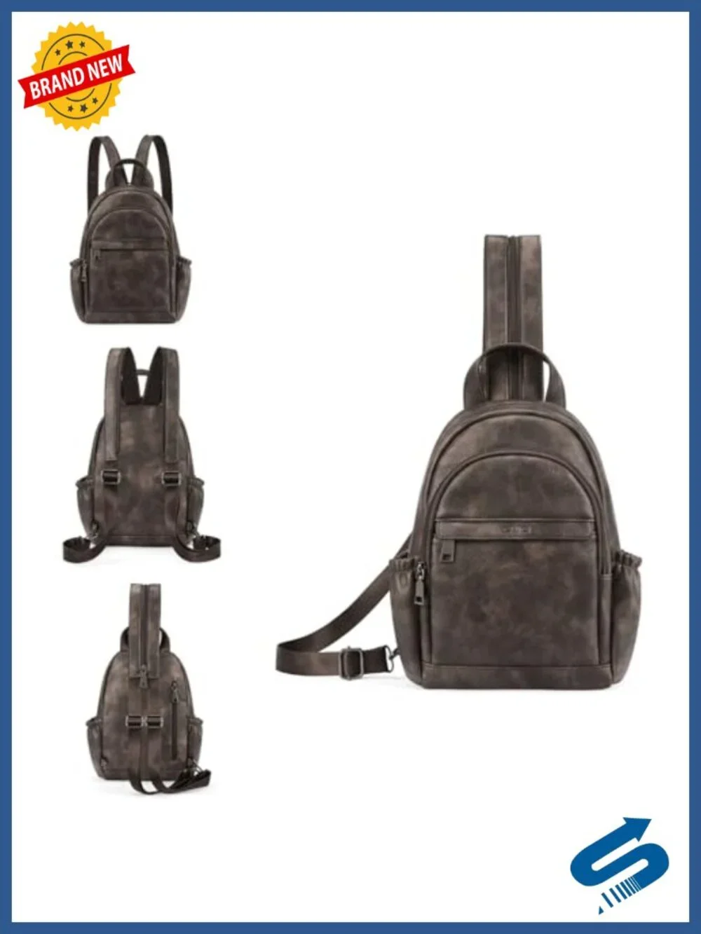 Convertible Sling Backpack Crossbody Purse for Women Travel Daypack Faux Leather
